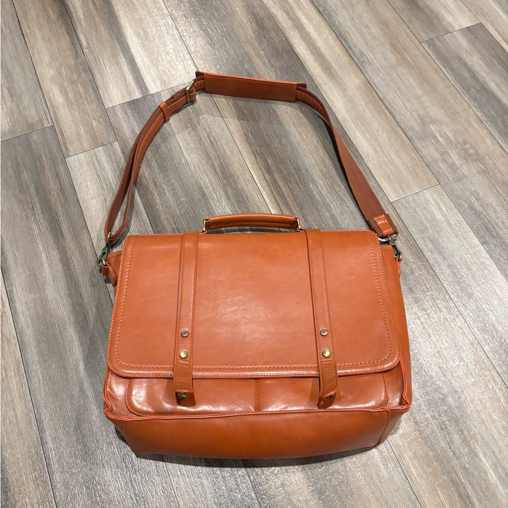 ECOSUSI women's brown faux leather briefcase messenger-backpack laptop bag